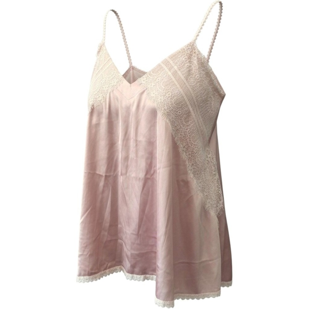 POL Cami Tank Top Womens Large Blush Pink Lace Trim Satin Eyelash V-Neck RCT770